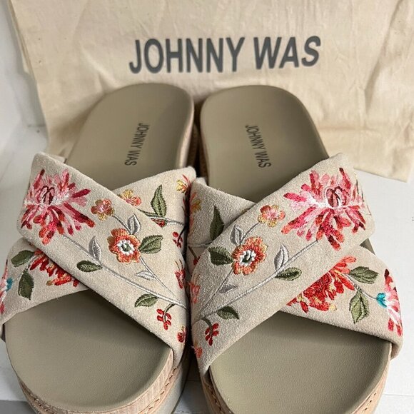 Johnny Was Viviana X Band Suede Slip On Sandal Boho Chic JWS3222 Size 8 - Picture 8 of 10